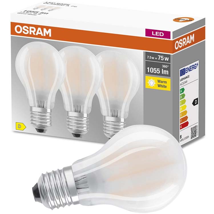 Lampe LED Osram forme de poire E27 7,5W 1055LM 3pcs