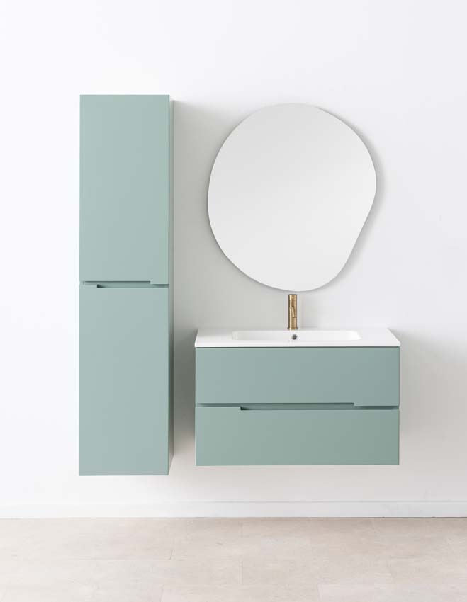 Meuble de salle de bains Truman vert gris suspendu avec lavabo simple blanc brillant 90cm