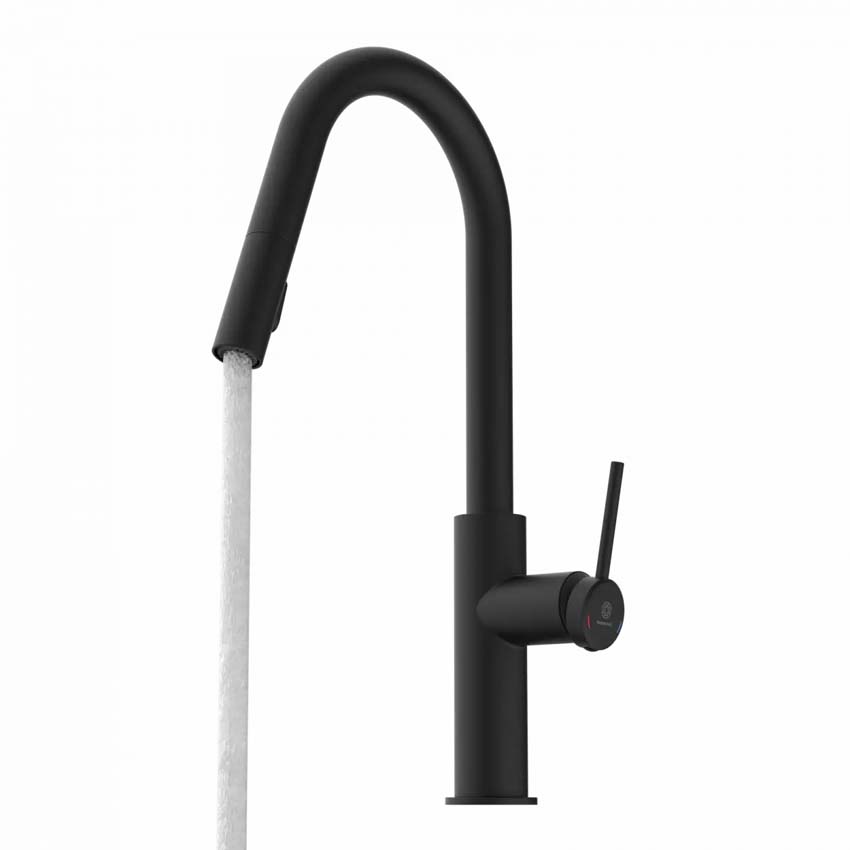 Keukenkraan Wasserwerk WK 13 Curve mat zwart met uittrekbare uitloop