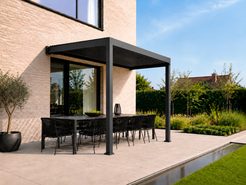 Muurpergola Solimar aluminium antraciet B400xD300cm manueel