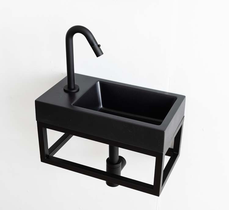 Handenwasser Azura 40x22x7 mat zwart+kraan Metro+metalen frame