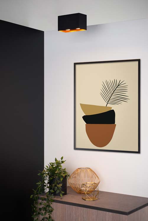 Plafondlamp - zwart/rood - vierkant - 2xGU10 - 50W