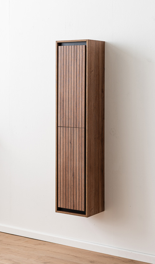Armoire colonne Toledo chêne/noir suspendue 160x35x30cm