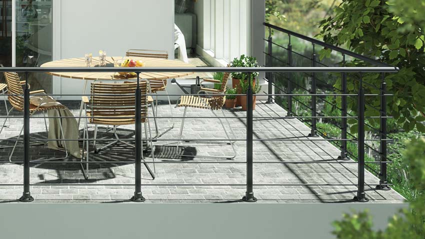 Kit de garde-corps Rena aluminium noir 150cm fixation au sol
