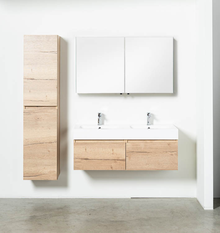 Meuble salle de bain aspect chêne Domino 1200 mm  lavabo brillant