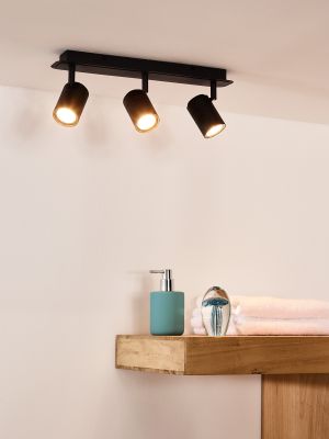Plafondlamp badkamer - zwart - dimbaar - GU10 - 3x5W - 3000K - IP44