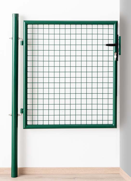 Portillon de jardin simple complet vert 150x100cm - poteaux ronds, poteaux, serrure et poignée inclus