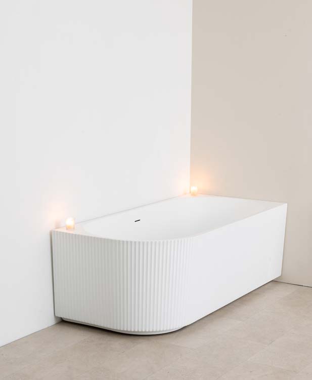 Hoekbad Chris mat wit geribbeld rechts 170x80cm