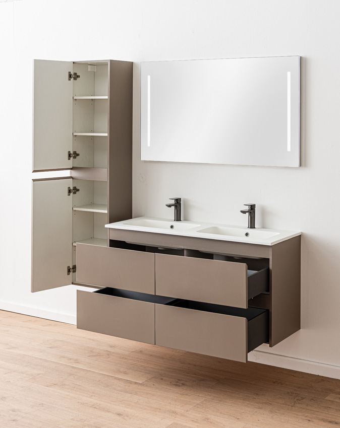 Meuble de salle de bains Trente taupe avec double lavabo blanc mat 120cm