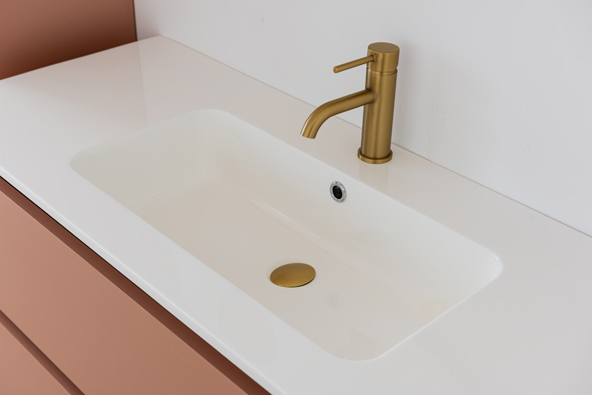 Meuble de salle de bains Dotan abricot suspendu avec lavabo simple blanc brillant 120cm