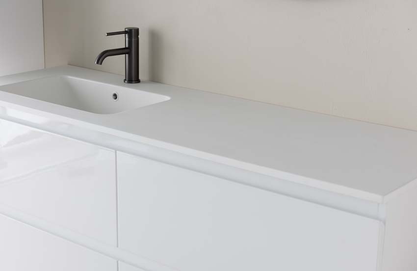 Meuble de salle de bains Tibo blanc suspendu avec lavabo simple à gauche blanc mat 140cm