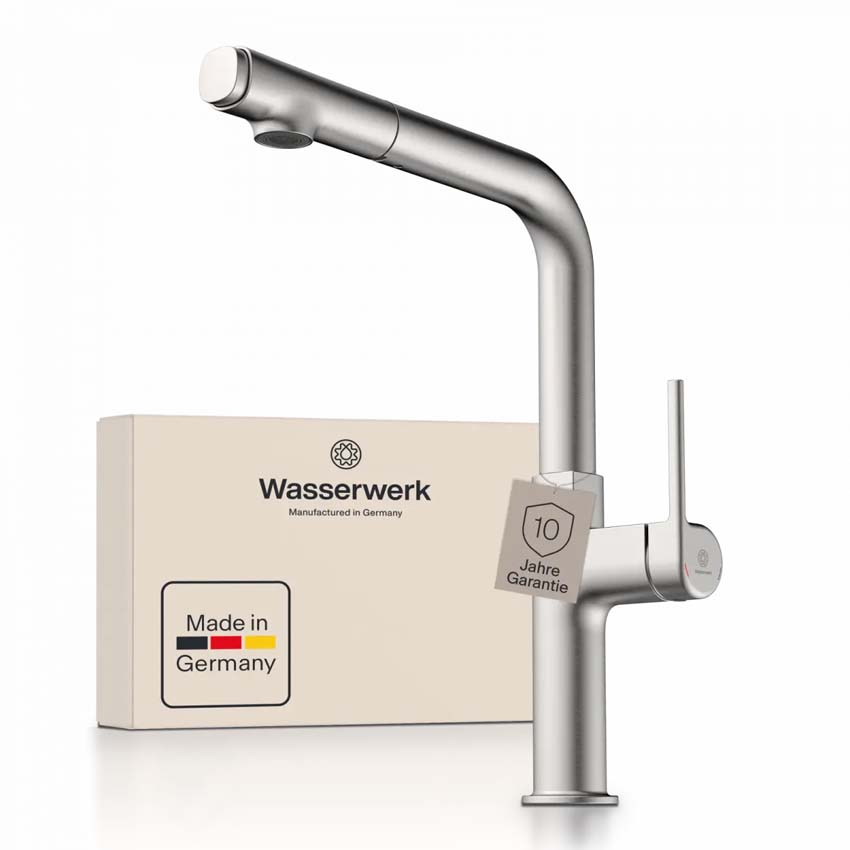 Robinet de cuisine Wasserwerk WK 11 aspect inox avec bec extractible