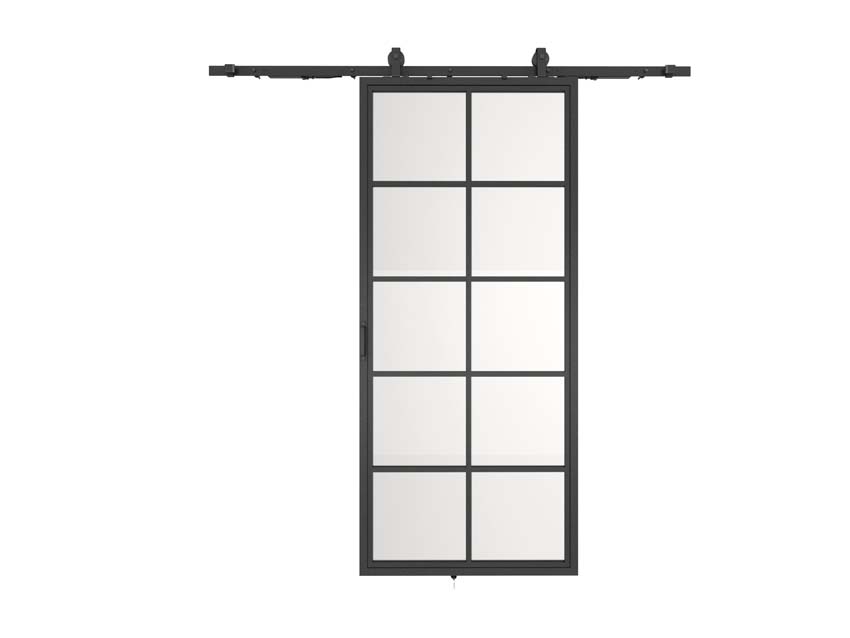 Complete enkele stalen schuifdeur Tyra mat glas 10R 93x213,4cm zwart + rail zwart