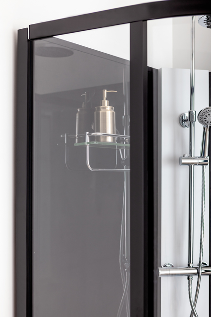 Douchecabine Adam zwart schuifdeuren 100x100x215cm incl. doucheset Sara chroom