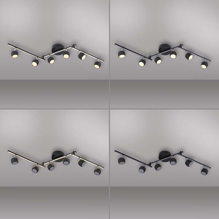 Opbouwspot - zwart - 40,5-111cm - dimbaar - 6x5,53W - 3000K