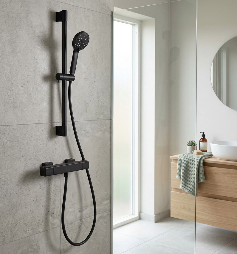 Robinet de douche Sky Hazel avec barre de douche thermostatique noir mat