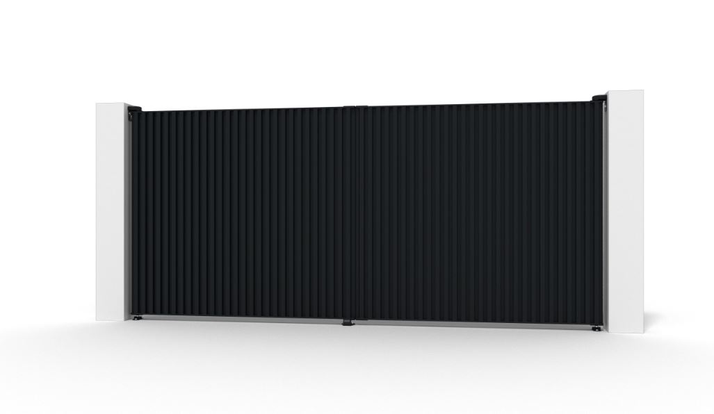 Portail battant double Line Up aluminium noir 300x175cm - fermé avec lames verticales, quincaillerie incluse