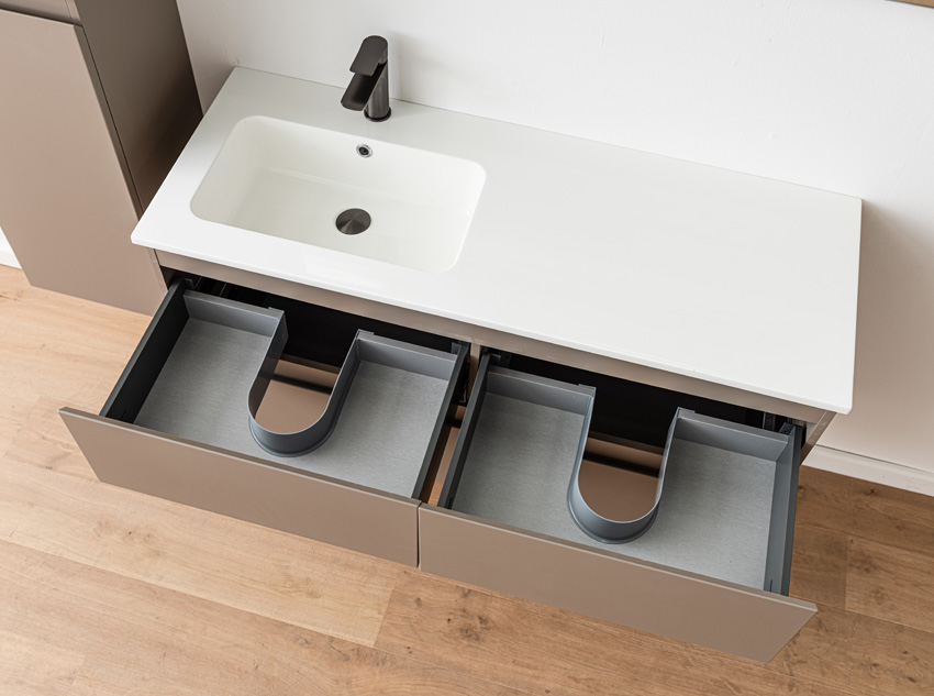 Meuble de salle de bains Trente taupe avec lavabo simple blanc brillant 120cm