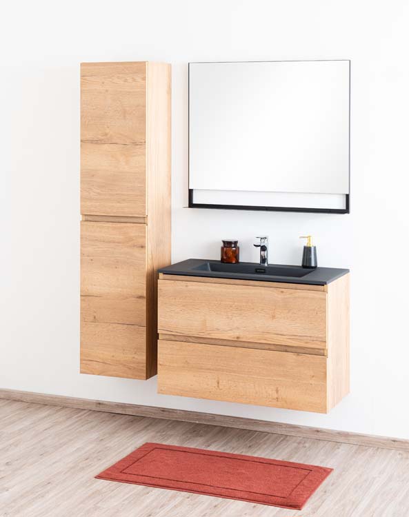 Badmeubel Daria eik goudbruin 900 mm wastafel zwart mat Badmeubel Daria eik goudbruin 900 mm wastafel zwart mat