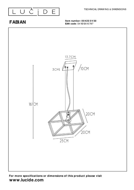 Hanglamp - zwart - 20x25x161cm - dimbaar - E27 - 40W - kooi