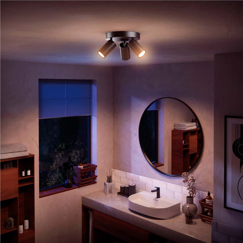 Spot plafond salle de bains noir 3 spot retangle IP44