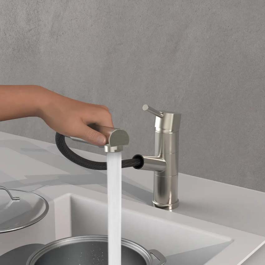 Robinet de cuisine Unai inox-look avec bec extractible