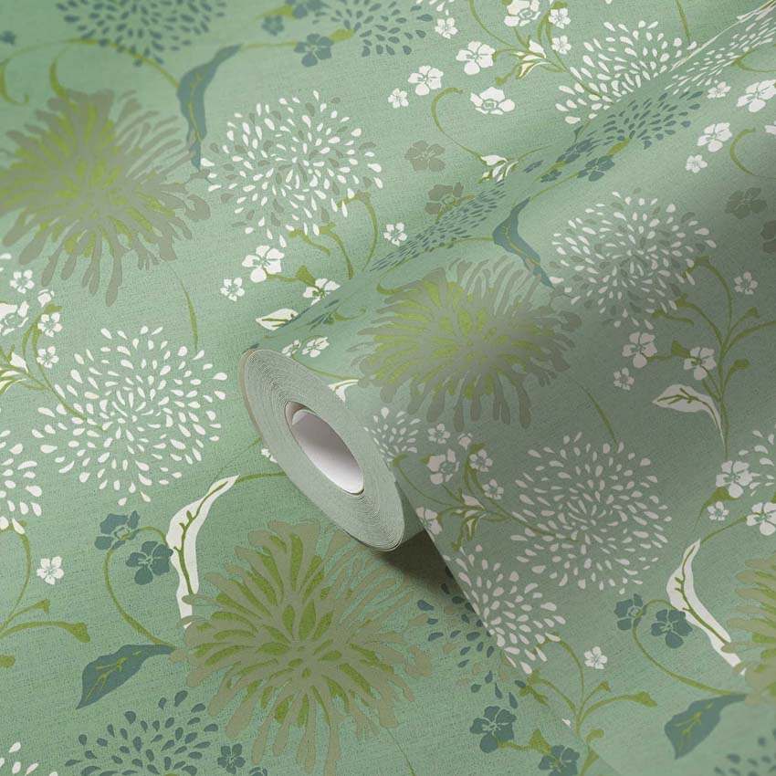 Vinyle sur papier peint intissé fleur blanc/vert 0,53x10m