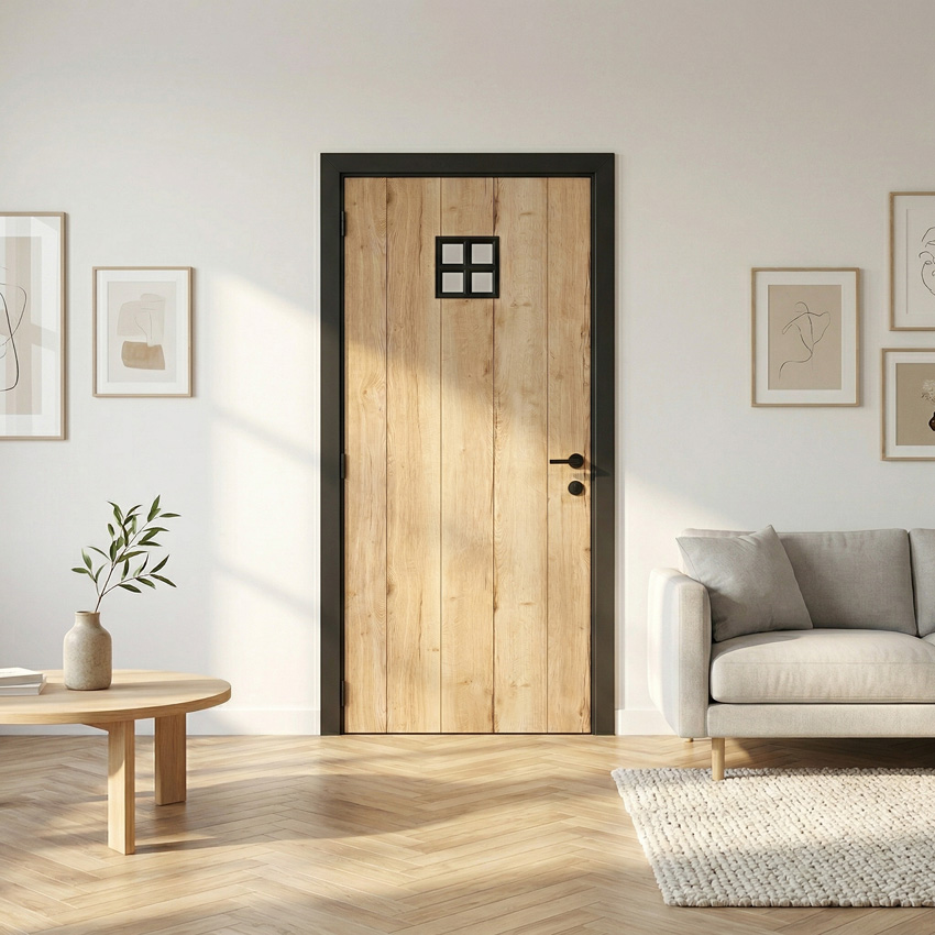 Complete binnendeur Realwood Oak 4500 mat glas 201,5x63cm tubespaan omkeerbaar + zwarte deurkast 20cm