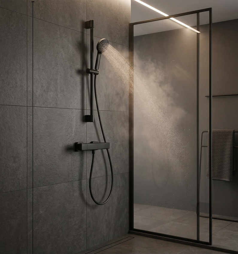 Robinet de douche Sky Hazel avec barre de douche thermostatique noir mat