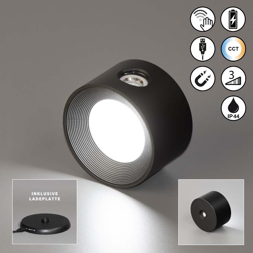 Mix&Match tête de spot type F - noir - 1.5W - 2700K/4000K/5700K - IP44 - avec aimant