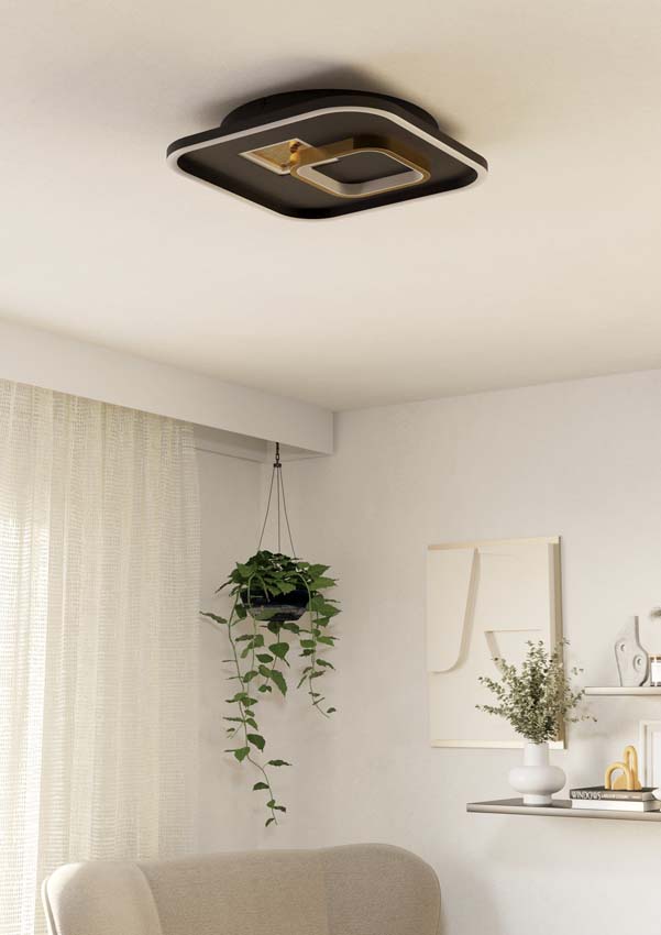 Plafonnière - Zwart/goud - 35x35cm - Dimbaar - LED - 1x28W - 4000K