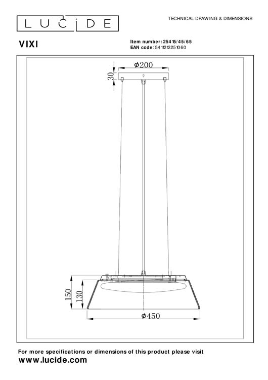 Lucide VIXI - Hanglamp - Ø 45 cm - LED Dimb. - 1x22,6W 2900K - Fumé
