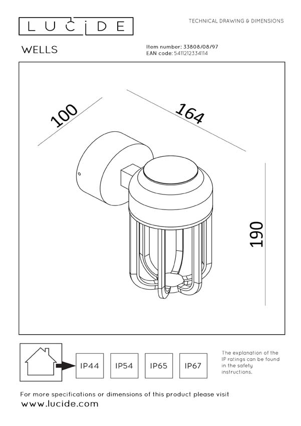 Lucide Essential Wells - Applique murale intérieur/extérieur - Ø10cm - LED - 1x8W 2700K - IP54 - Brun rouille