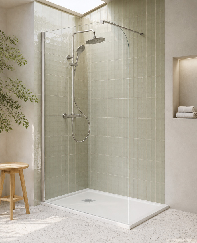 Paroi de douche à l'italienne Avery arrondie verre clair avec kit de profilés inox 87x200cm