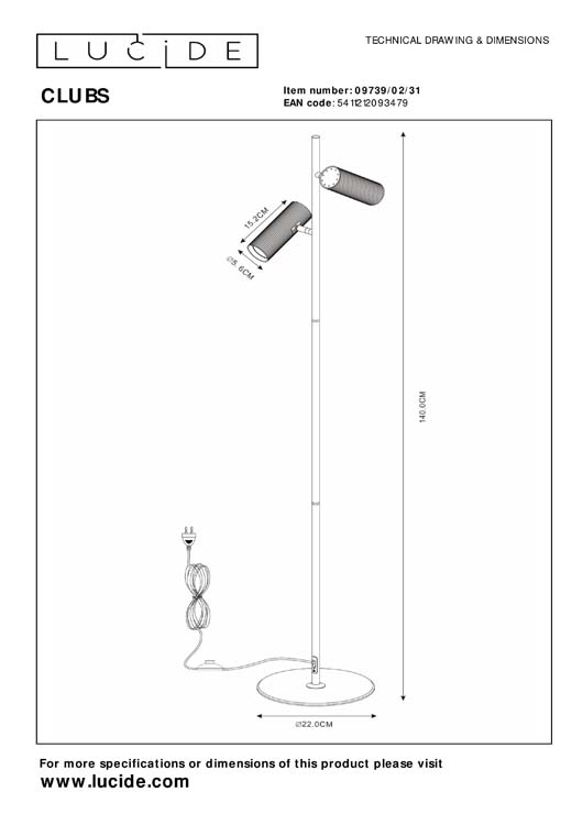 Lucide CLUBS - Vloerlamp - 2xGU10 - Wit