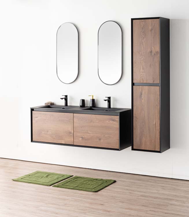 Badkamermeubel Justin notelaar hangend met dubbele wastafel mat zwart 140cm