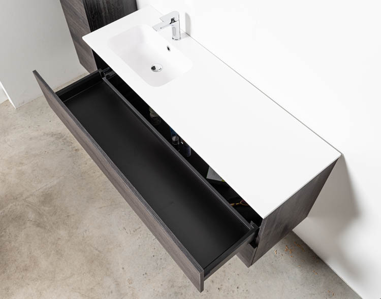 Meuble de salle de bain Dotan chêne foncé 1400 mm lavabo mat gauche