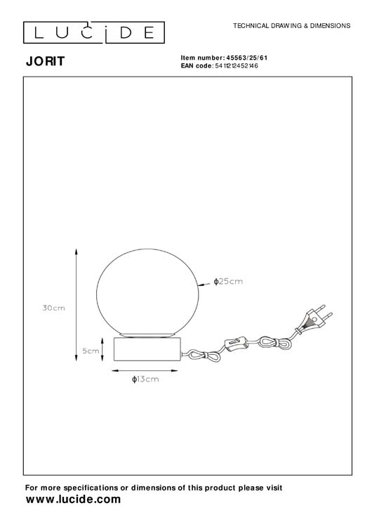 Lucide JORIT - Lampe de table - Ø 25 cm - 1xE27 - Opalin