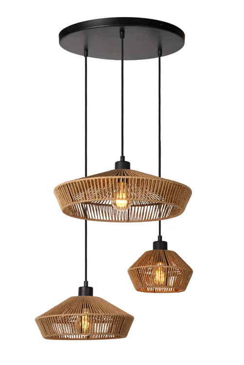Lucide YUNKAI - Hanglamp - Ø 60 cm - 3xE27 - Licht hout