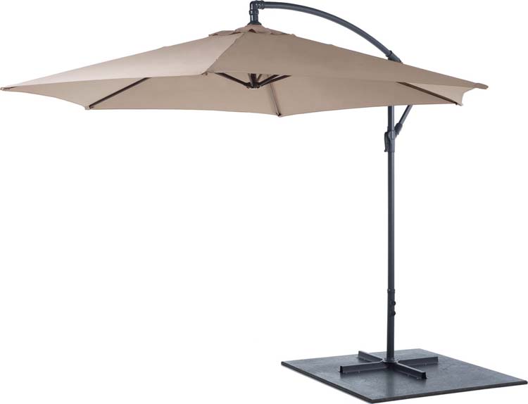 Parasol suspendu avec pied en forme d'arceau taupe Ø300cm