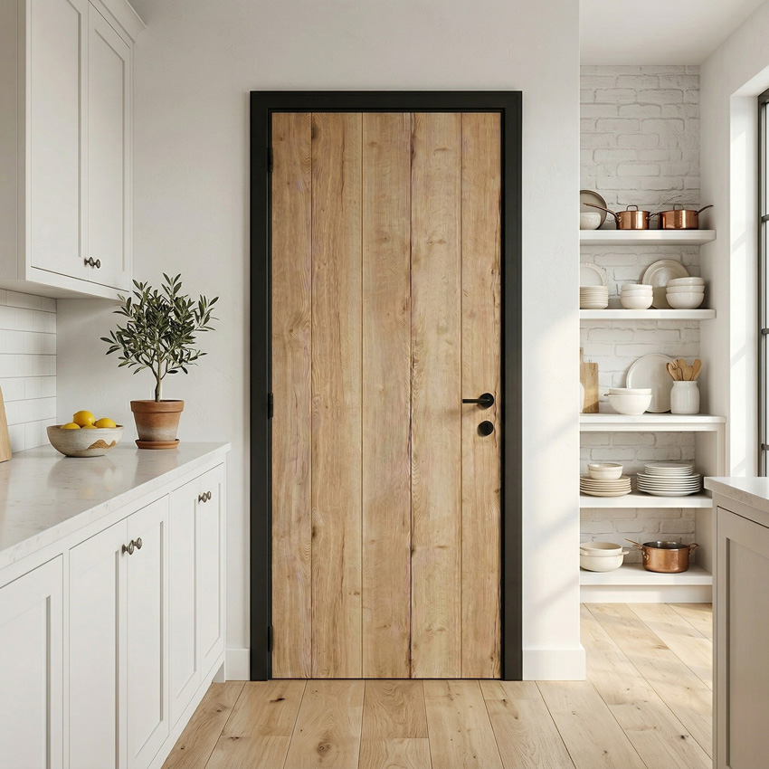Complete binnendeur Realwood Oak 201,5x63cm tubespaan omkeerbaar + zwarte deurkast 16,5cm