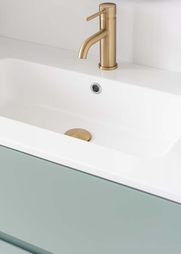 Meuble de salle de bains Truman vert gris suspendu avec lavabo simple blanc brillant 90cm