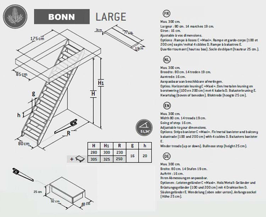 Meunier escalier Bonn maxi 300x80cm