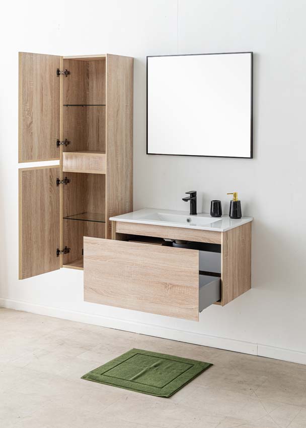 Meuble de salle de bains Arizona suspendu avec lavabo simple blanc brillant 80cm