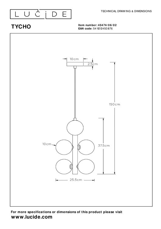 Lucide TYCHO - Hanglamp - Ø 25,5 cm - G9 - Mat Goud