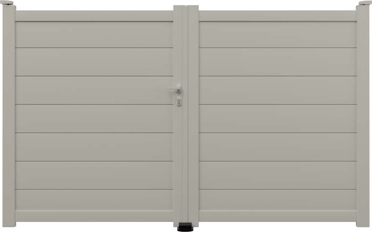 Portail double Salamanca aluminium gris soie sur mesure ouverture à gauche - motorisable
