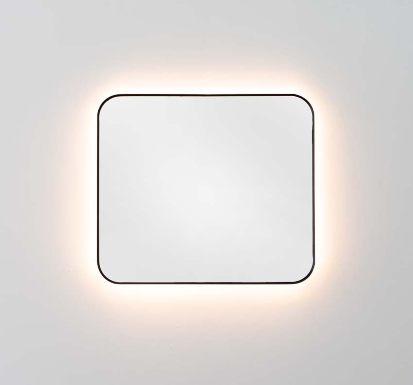 Miroir Fenna rectangulaire LED arrondi avec cadre noir 80x70cm