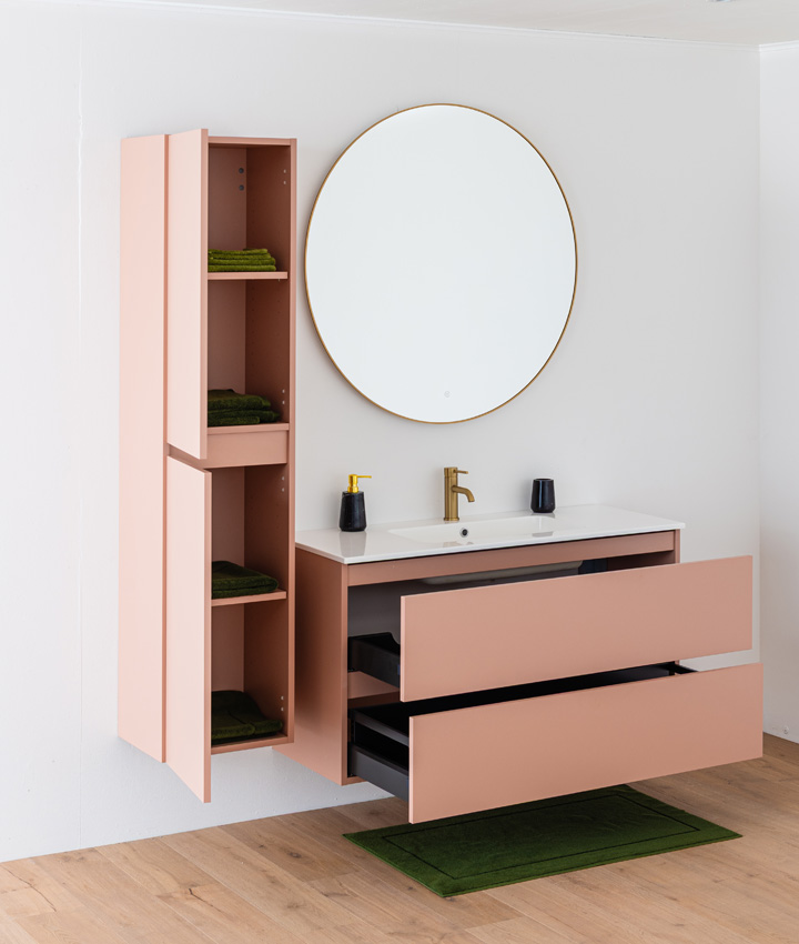 Meuble de salle de bains Dotan abricot suspendu avec lavabo simple blanc brillant 120cm