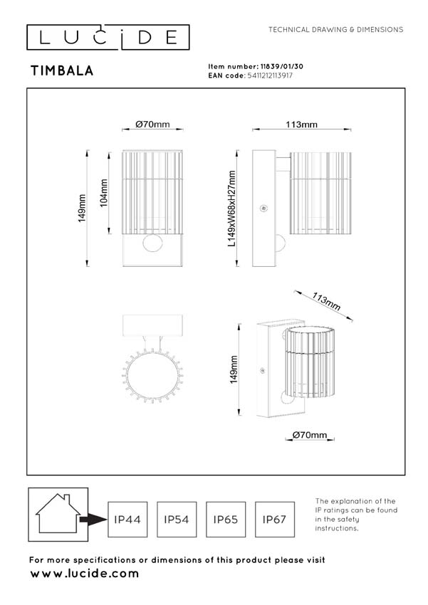 Lucide Essential Timbala - Spot mural / applique intérieur/extérieur - 1xGU10 - IP44 - Détecteur de mouvement & jour/nuit - Noir