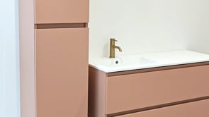 Badkamermeubel Dotan abrikoos hangend met dubbele wastafel mat wit 120cm